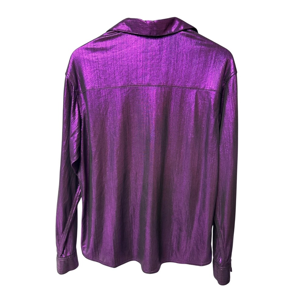 House of CB Button Down Women S Purple Metallic Shimmer Disco Glam Party Blouse - Picture 2 of 6